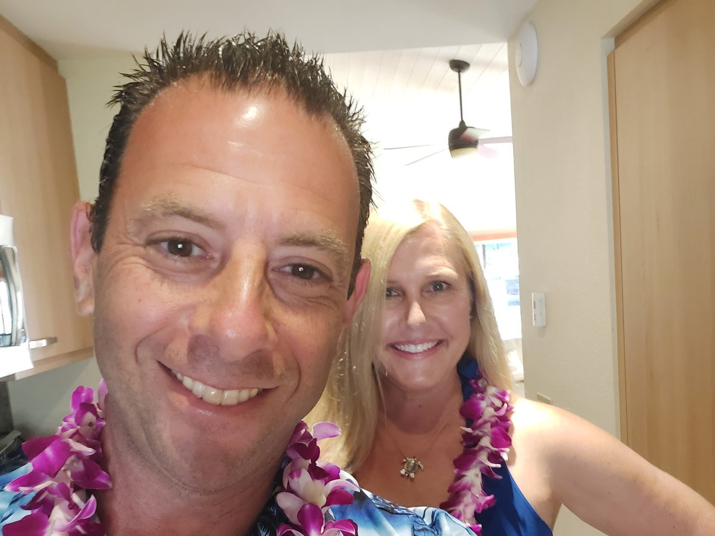 A couple in leis, a photo from the shoebox, ready to be told