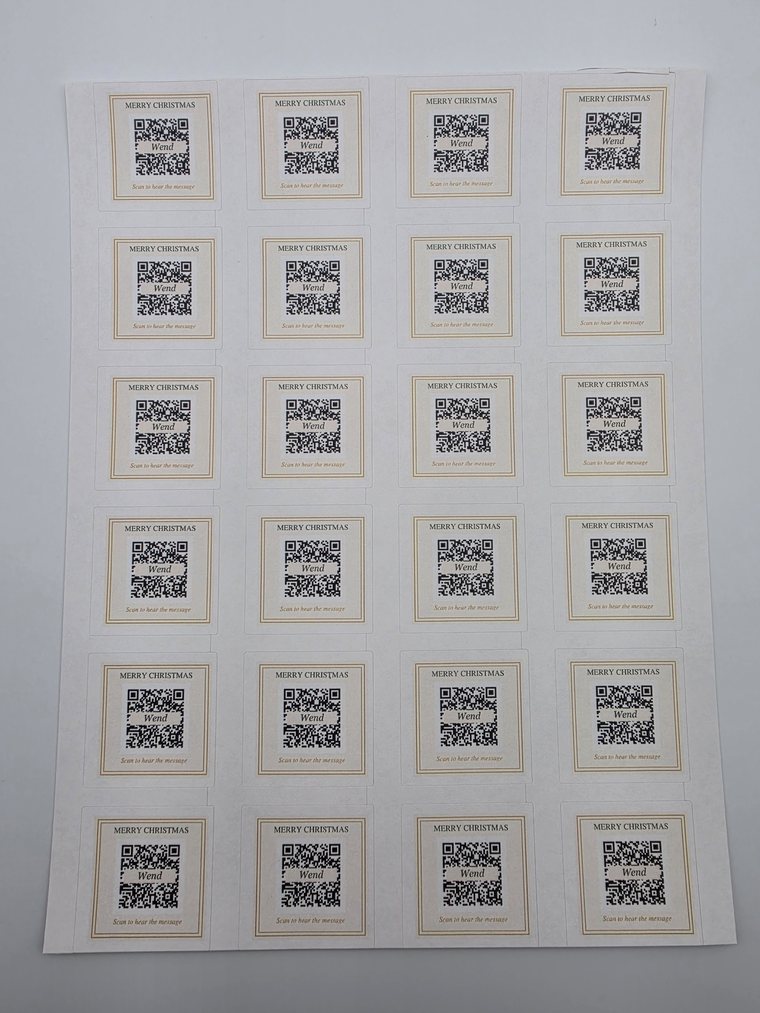 A full sheet of 24 Wend message stickers